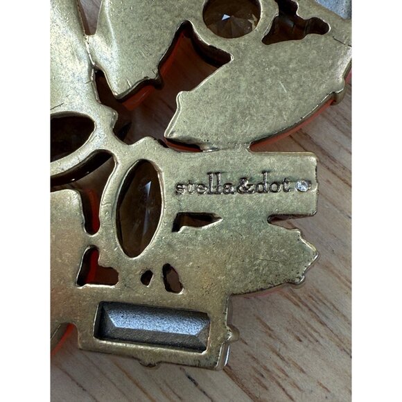 Stella & Dot Statement Necklace With Gold Chain & Orange Pink Gemstone Accents - Picture 6 of 11